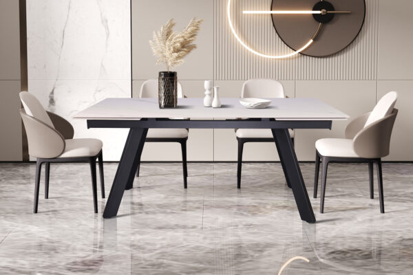 Uitschuifbare tafel ‘Hera’ 160-240 cm Rechthoekig Steen Wit (2c) foto 1