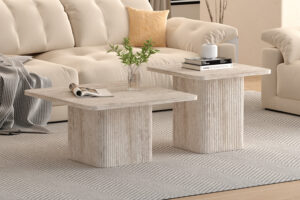 Set van 2 Salontafels 'Bobby' Decor travertin Beige (2c)