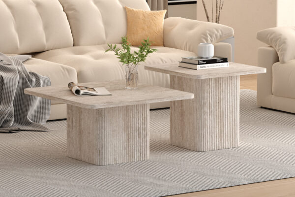 Set van 2 Salontafels ‘Bobby’ Decor travertin Beige (2c) foto 1