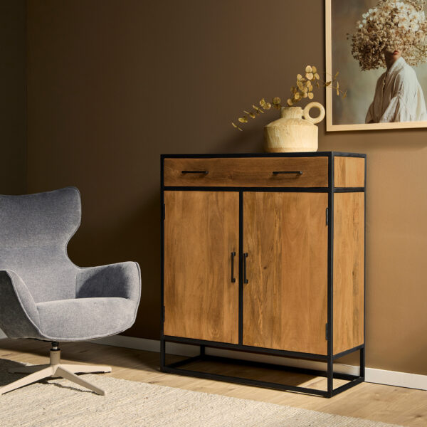 Kabinet kast Denver | Mangohout en staal | 100 cm foto 1