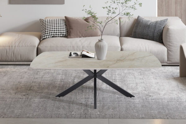Salontafel ‘Apollo’ 130 cm Deens Ovaal Glanzend Steen Shakespeare Beige foto 1
