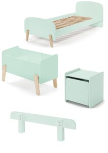 Deze KIDDY combinatie in mintgroen bestaat uit een bed (90x200) met nachtkastje, uitvalbeveiliging en speelkoffer