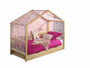 Natuurkleurig DALLAS bed (90x200) met rolbed en bijhorende textielset.