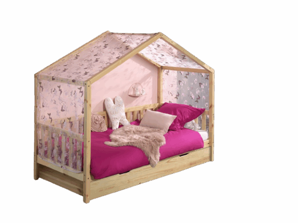 Natuurkleurig DALLAS bed (90×200) met rolbed en bijhorende textielset. foto 1