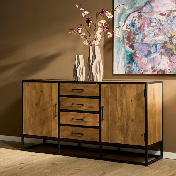 Dressoir Denver | Mangohout en staal | 165 cm foto 1